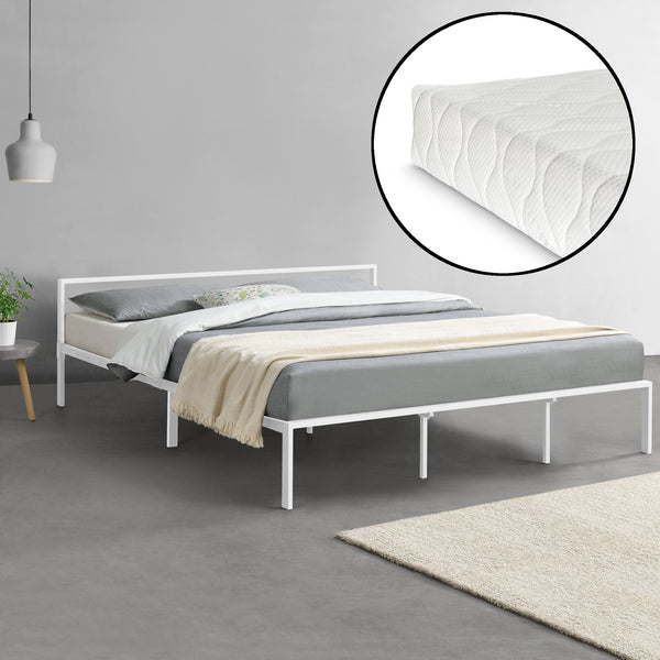 Lit en métal Imatra avec matelas en différentes tailles Blanc en.casa