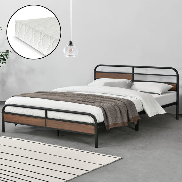 Lit en métal Aarau noir avec matelas en mousse froide en différentes tailles en.casa