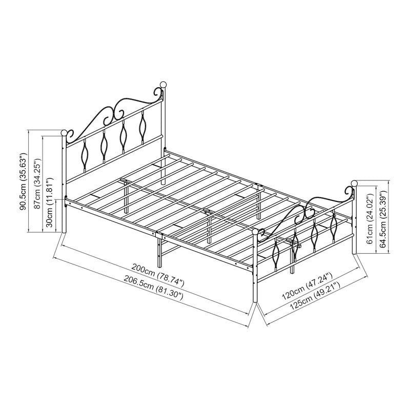 Croquis coté Cadre de Lit Apolda en Métal Matelas Plusieurs tailles Blanc Mat [en.casa][neu.haus]