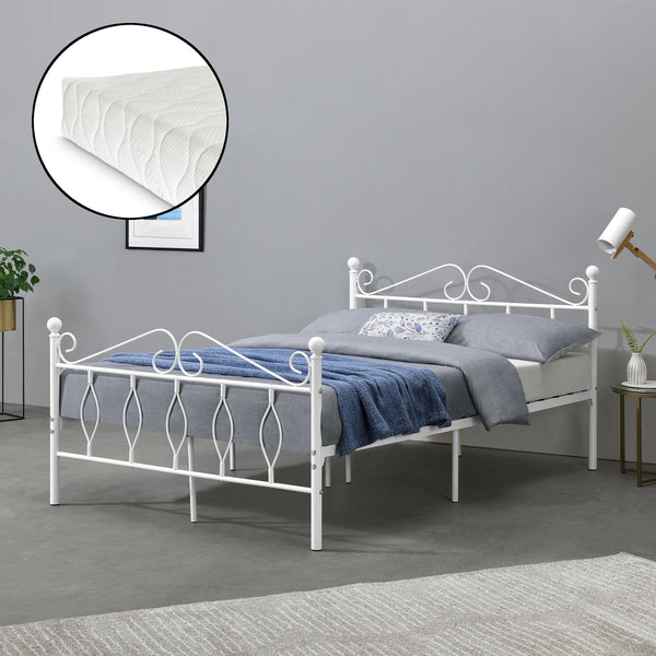 Cadre de Lit Apolda en Métal Matelas Plusieurs tailles Blanc Mat [en.casa][neu.haus]