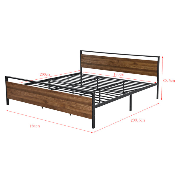 Cadre de Lit Double Finse Matelas Noir Mat Effet Noyer [neu.haus][en.casa]