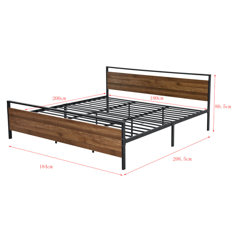 Croquis coté Cadre de Lit Double Finse Matelas Noir Mat Effet Noyer [neu.haus][en.casa]