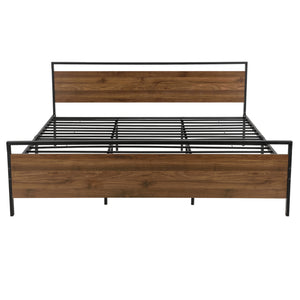 Cadre de Lit Double Finse Matelas Noir Mat Effet Noyer [neu.haus][en.casa]