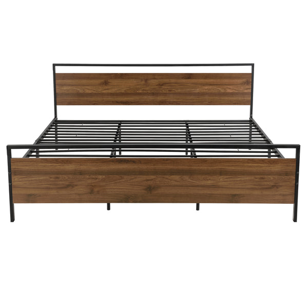 Cadre de Lit Double Finse Matelas Noir Mat Effet Noyer [neu.haus][en.casa]