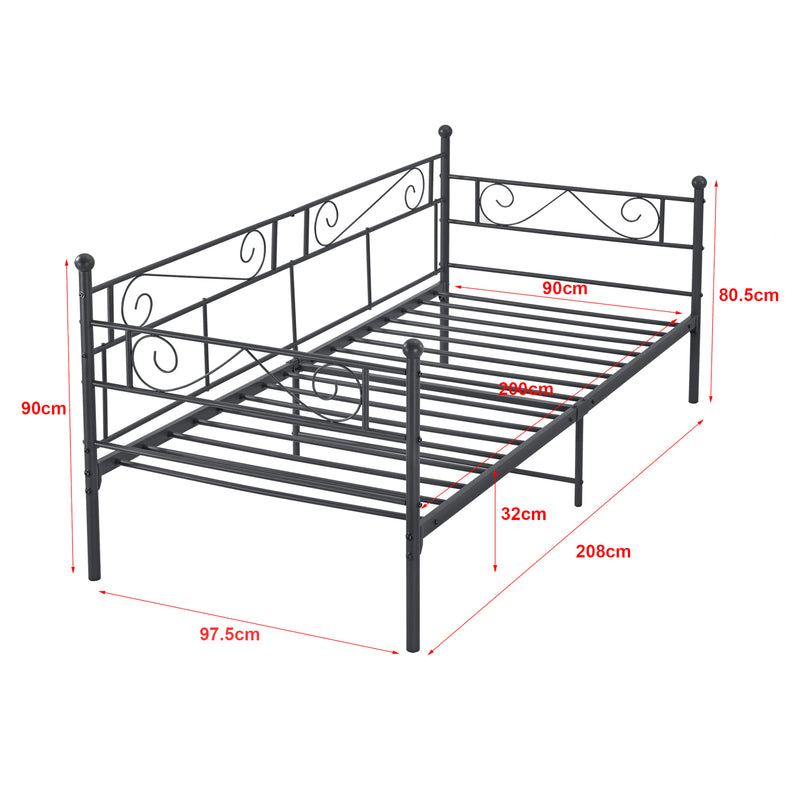 Croquis coté Cadre de Lit Simple Kerava Matelas 90x200 cm Plusieurs couleurs [en.casa] [neu.haus]