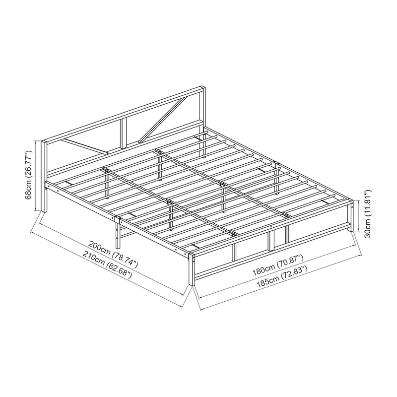 Croquis coté Cadre de Lit Simple Meran Métal Matelas Noir [neu.haus] [en.casa]