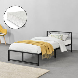 Cadre de Lit Simple Meran Métal Matelas Noir [neu.haus] [en.casa]