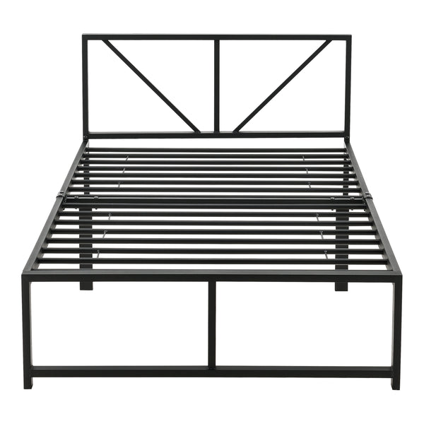 Cadre de Lit Simple Meran Métal Matelas Noir [neu.haus] [en.casa]