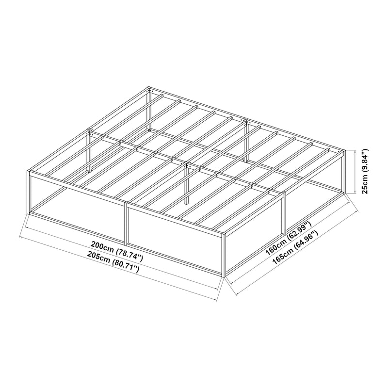 Croquis coté Lit en métal Trerunta avec matelas acier noir [en.casa]