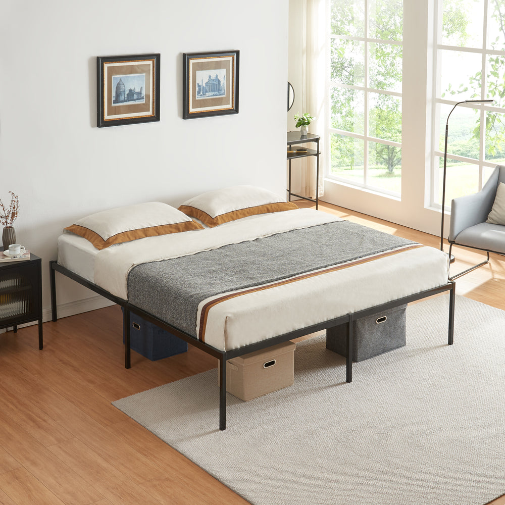 Lit en métal Vårdö avec matelas acier noir [en.casa]