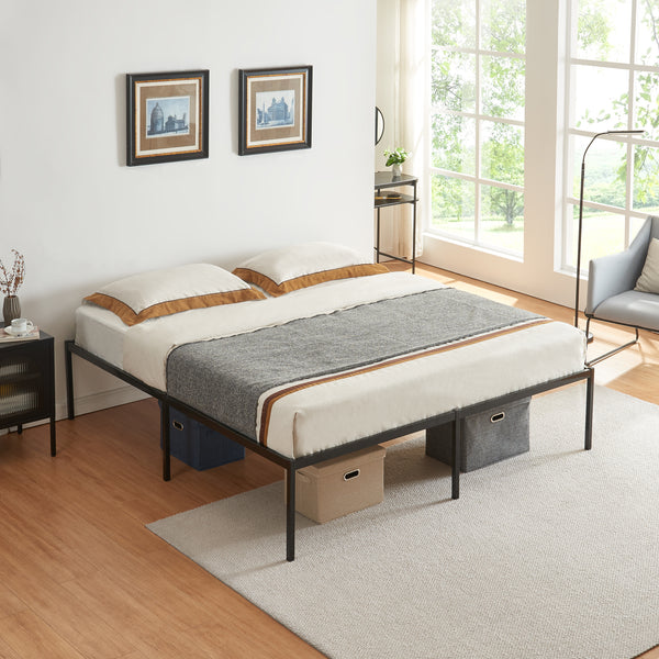 Lit en métal Vårdö avec matelas acier noir [en.casa]