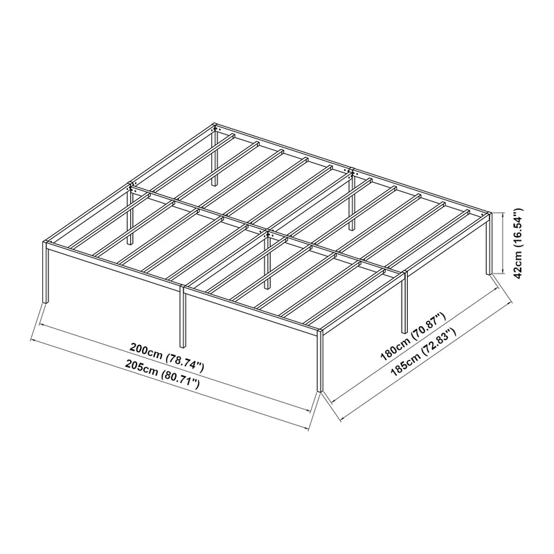 Croquis coté Lit en métal Vårdö avec matelas acier noir [en.casa]