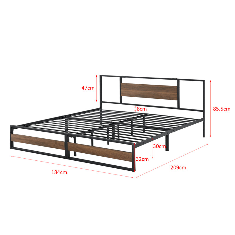 Croquis coté Cadre de Lit Villach Matelas Plusieurs tailles Noir Mat Effet Noyer [en.casa]