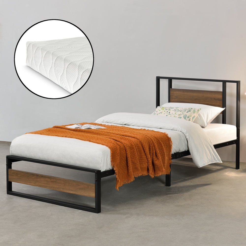 Lit en métal Villach avec matelas en différentes tailles noir aspect noyer [en.casa] - premiumXL
