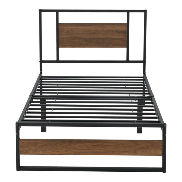 Cadre de Lit Villach Matelas Plusieurs tailles Noir Mat Effet Noyer [en.casa]