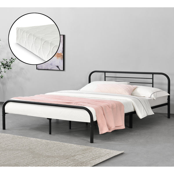 Cadre de Lit Atammik en Métal Matelas Plusieurs tailles Noir [neu.haus] [en.casa]
