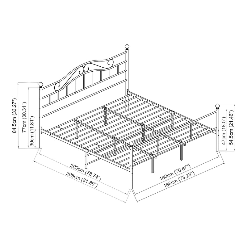 Croquis coté Cadre De Lit Double Florenz avec matelas Plusieurs tailles et couleurs [en.casa]