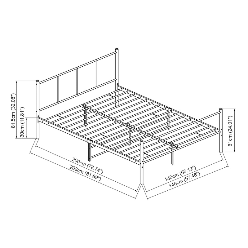 Croquis coté Cadre de Lit Laos avec Matelas et Sommier à Lattes 90,120,140 cm Noir [en.casa]