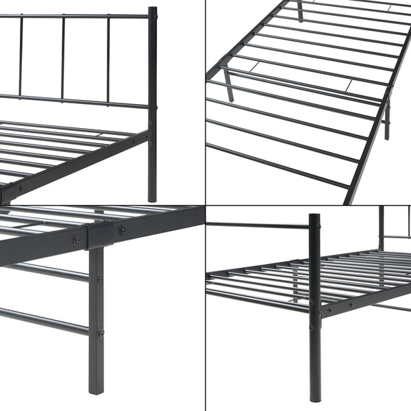Cadre de Lit Laos avec Matelas et Sommier à Lattes 90,120,140 cm Noir [en.casa]