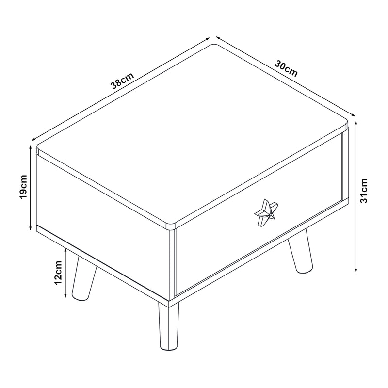 Croquis coté Table de chevet pour enfant Sandnes 31 x 38 x 30 cm [en.casa]