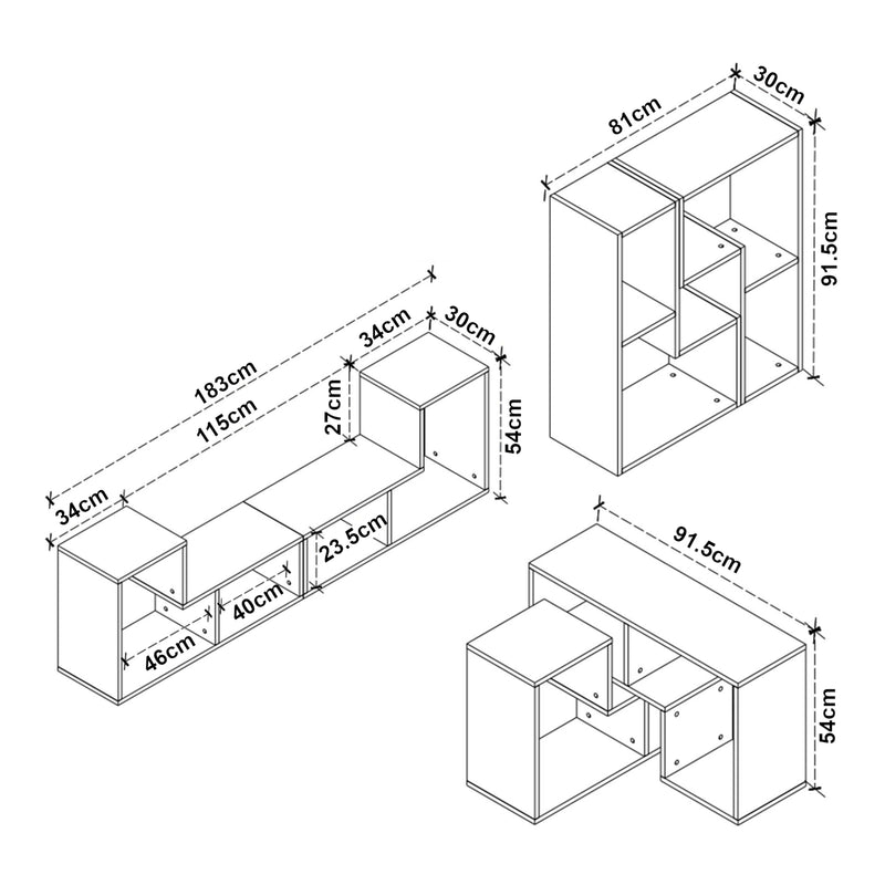 Croquis coté Set de meubles modulaires Hustersurd [en.casa]