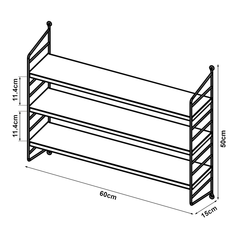 Croquis coté Étagère murale Strängnäs à 3 niveaux réglables 50 x 60 x 15 cm [en.casa]