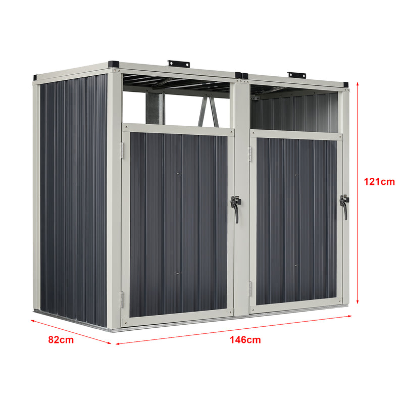 Croquis coté Cache poubelle Tarbek avec porte à poignée gris anthracite [pro.tec]