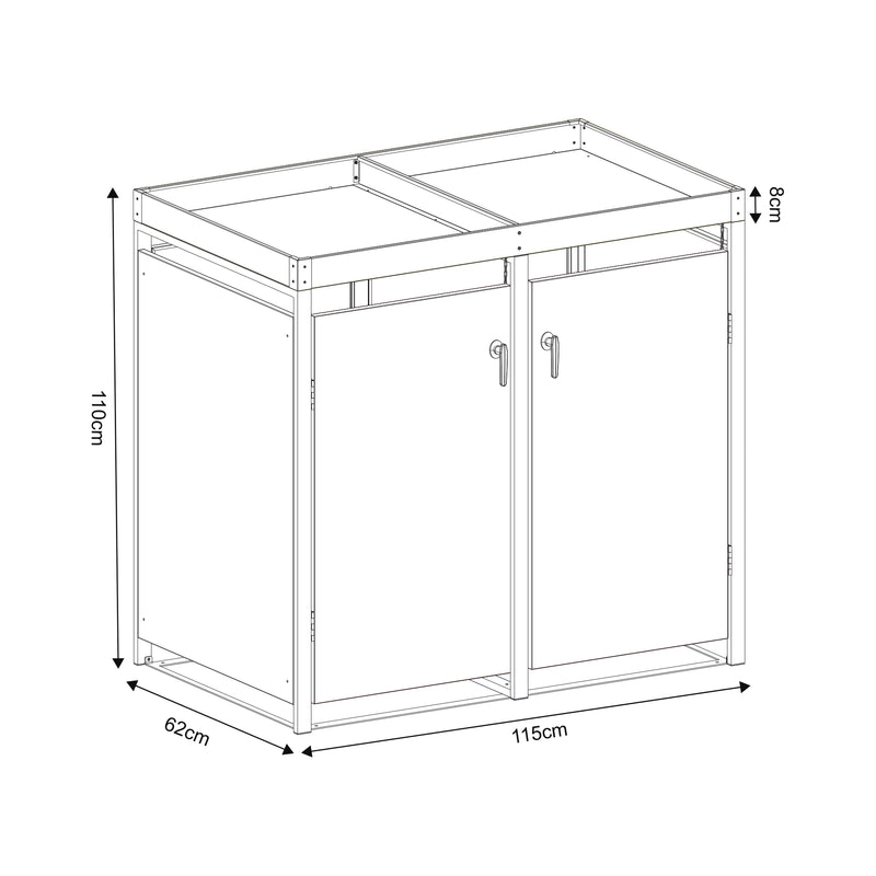 Croquis coté Cache-poubelle Valkeakoski acier galvanisé anthracite [en.casa]