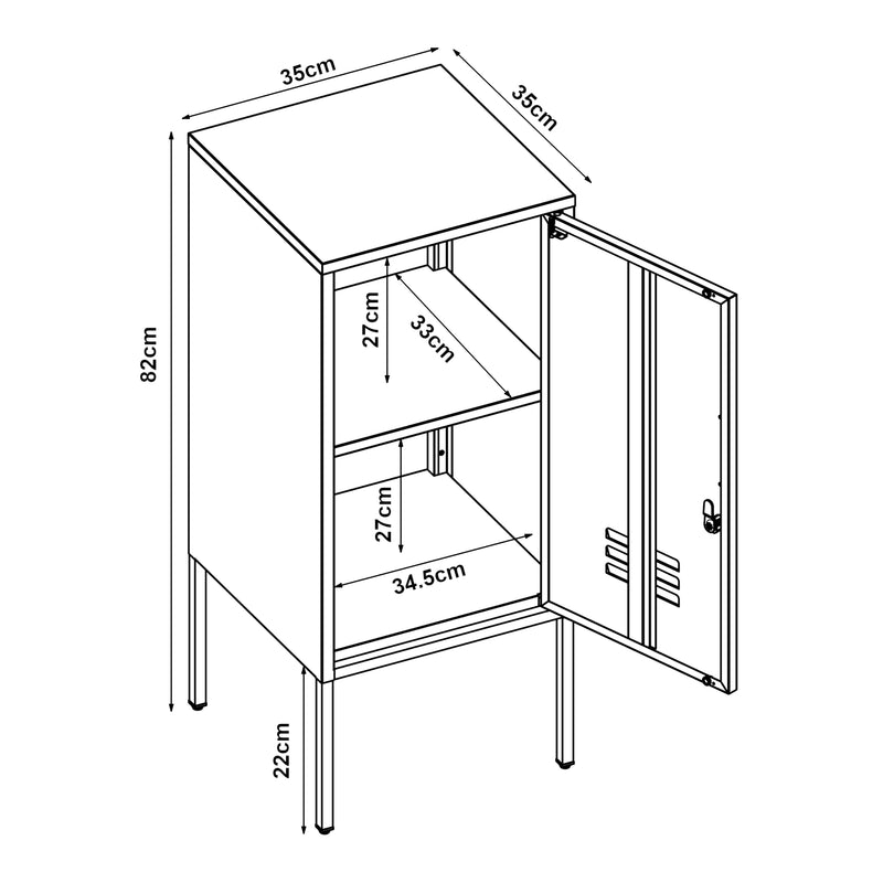 Croquis coté Table de chevet Hausjärvi avec poignée à gauche acier 82 x 35 x 35 cm [en.casa]