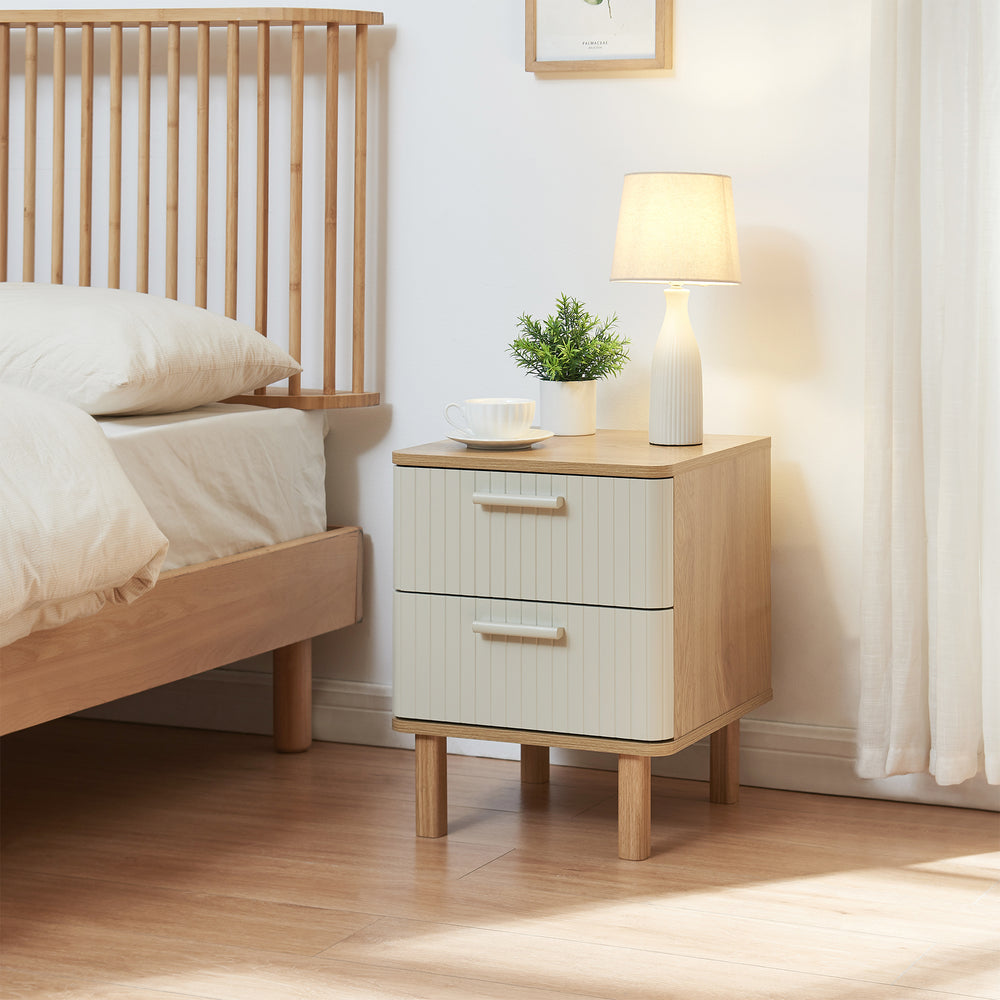 Table de chevet Ferrersp avec 2 tiroirs 50x40x40 cm aspect chêne / couleur sable [en.casa]