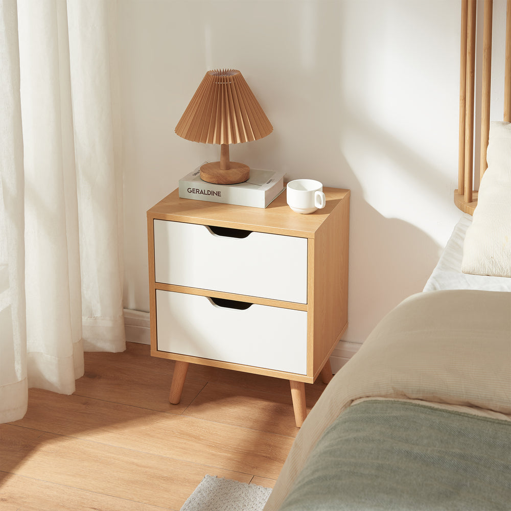 Table de chevet Bordkak avec tiroirs aspect chêne/blanc [en.casa]