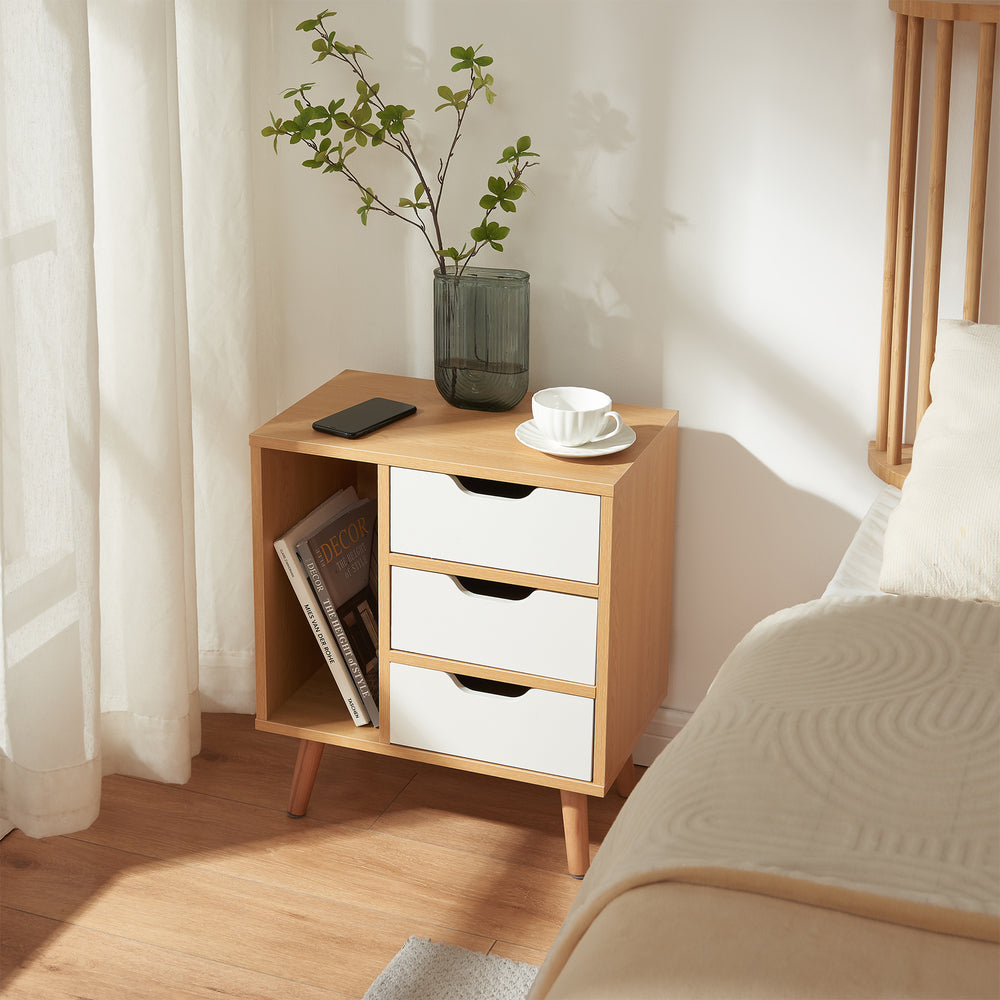 Table de chevet Bordkak 55x48x30 cm aspect chêne/blanc [en.casa]