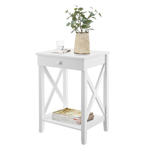 Table d’appoint Kivijärvi avec tiroir et surface de stockage 65 x 45 x 35 cm blanc [en.casa]