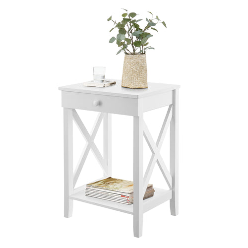Table d’appoint Kivijärvi avec tiroir et surface de stockage 65 x 45 x 35 cm blanc [en.casa]