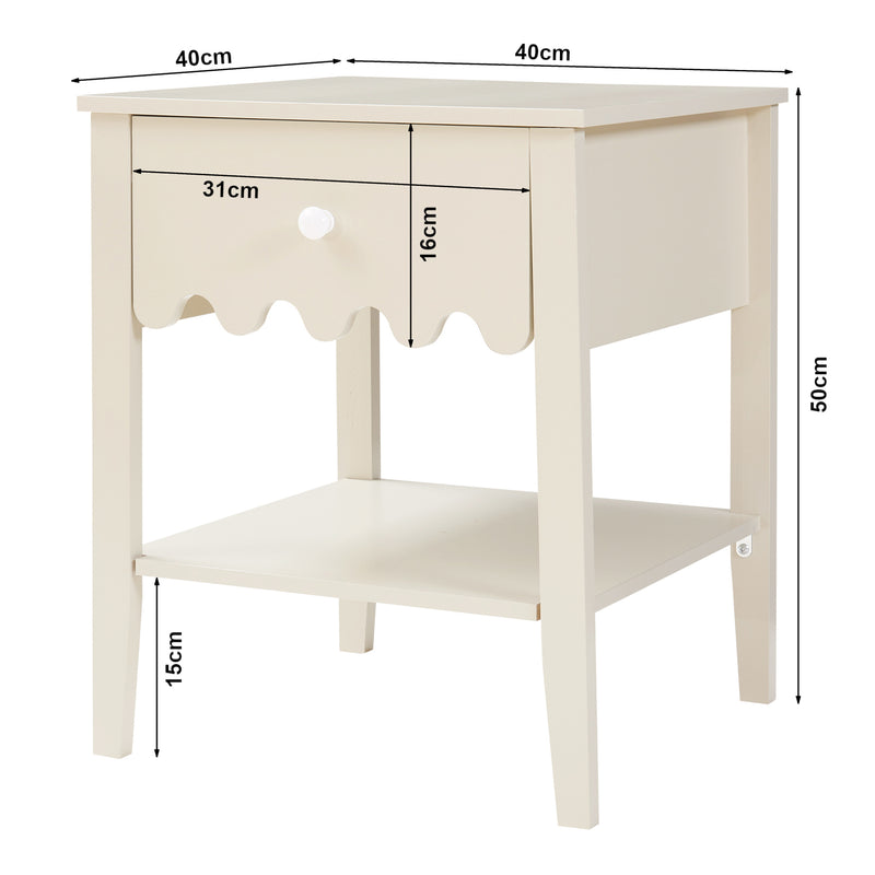 Croquis coté Table de chevet Luspoo 50 x 40 x 40 cm blanc crème [en.casa] 