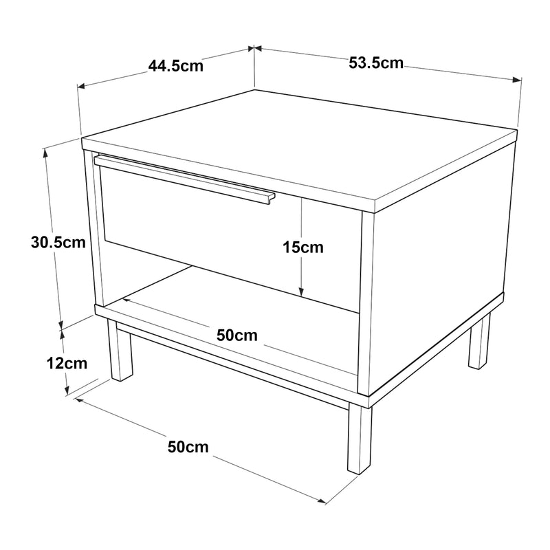 Croquis coté Table de chevet Vesanto 43 x 54 x 45 cm [en.casa]