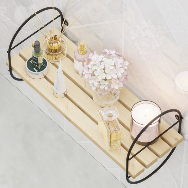 Étagère murale Oulu métal bois de pin noir naturel [en.casa]