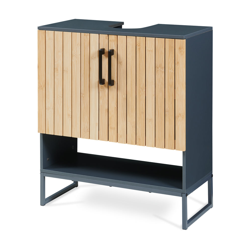 Meuble sous-lavabo Svanes 70x60x30 cm Gris foncé/Nature [en.casa]