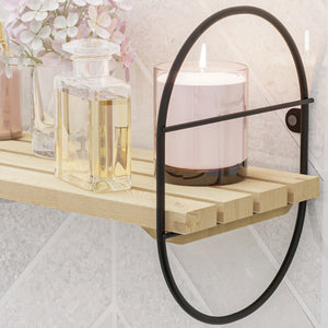 Étagère murale Oulu métal bois de pin noir naturel [en.casa]