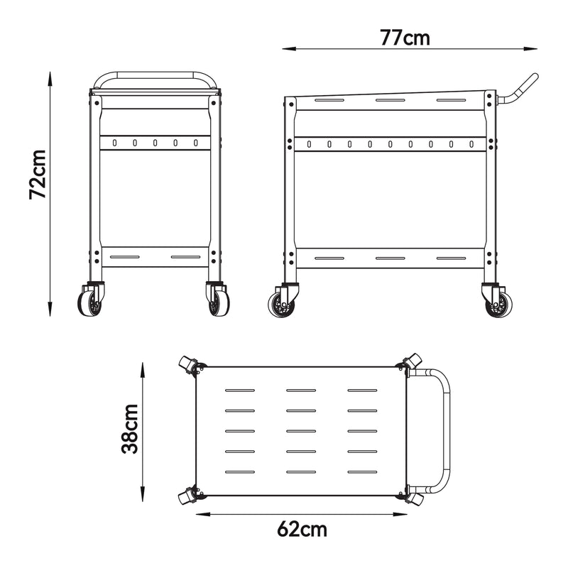 Croquis coté Chariot de service d’extérieur Bard acier 72 x 77 x 38 cm casa.pro