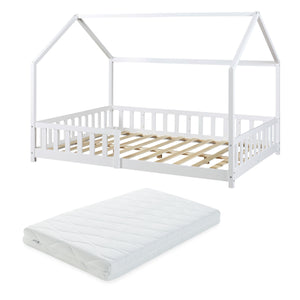 Lit cabane Hesel avec matelas à mousse froid blanc [en.casa]