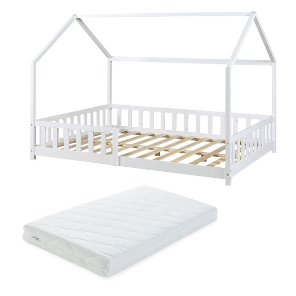 Lit cabane Hesel avec matelas à mousse froid blanc [en.casa]