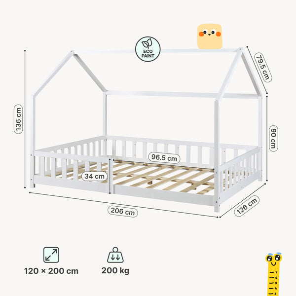 Lit cabane Hesel avec matelas à mousse froid blanc [en.casa]