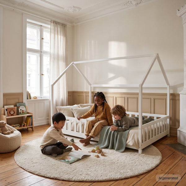 Lit cabane Hesel avec matelas à mousse froid blanc [en.casa]