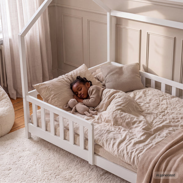 Lit cabane Hesel avec matelas à mousse froid blanc [en.casa]
