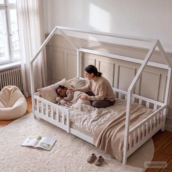 Lit cabane Hesel avec matelas à mousse froid blanc [en.casa]