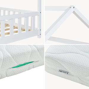 Lit cabane Hesel avec matelas à mousse froid blanc [en.casa]