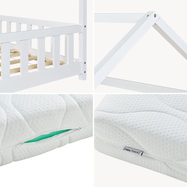 Lit cabane Hesel avec matelas à mousse froid blanc [en.casa]