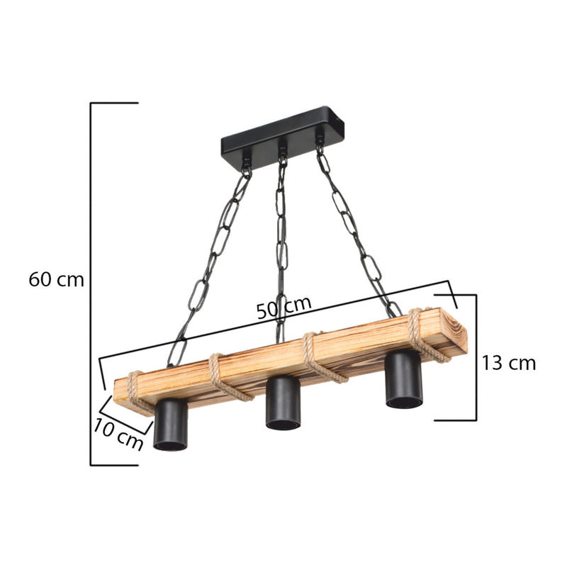Croquis coté Suspension Hemel en métal bois corde de jute hauteur E27 [lux.pro]