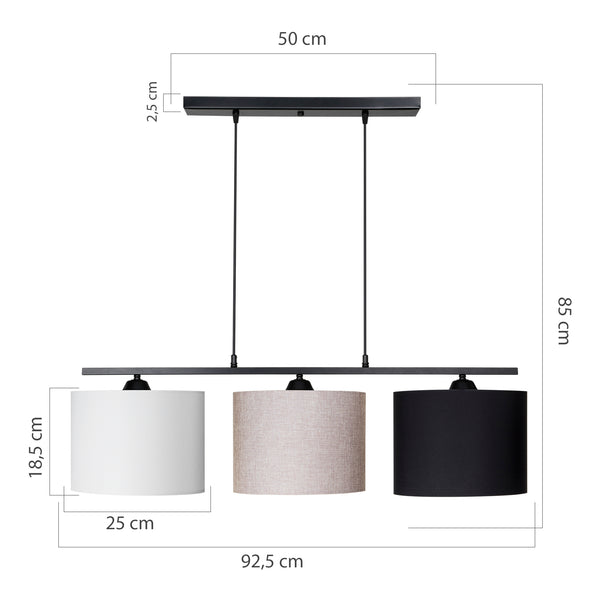 Suspension Horsham 3xE27 métal en différentes couleurs [lux.pro]